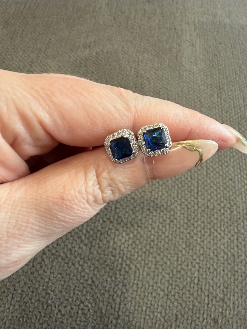 Blue Halo Square Stud Earrings
